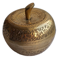 Шкатулка латунная Яблоко (гравировка, эмаль) золото, 12,2 х 12,2 х 13 см, ШК006